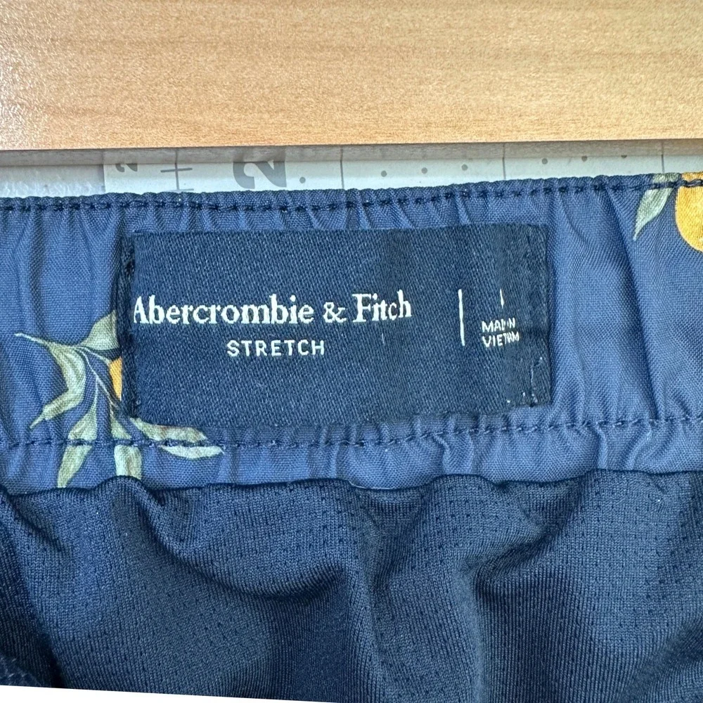 Abercrombie & Fitch Mens‎ Navy Lemon Print Swim Trunks Large Stretch Mesh Liner